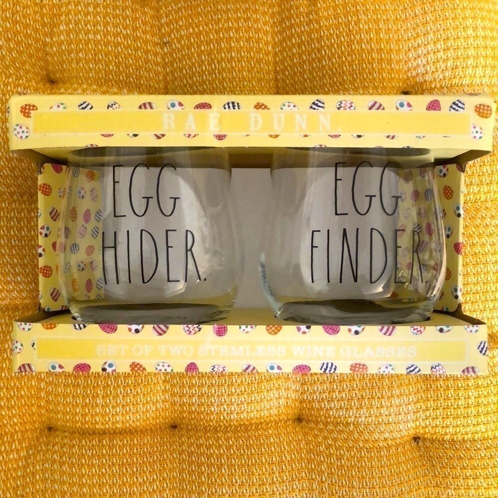 NEW RAE DUNN STEMLESS WINE GLASSES SET OF 2 | EGG HIDER & EGG FINDER |